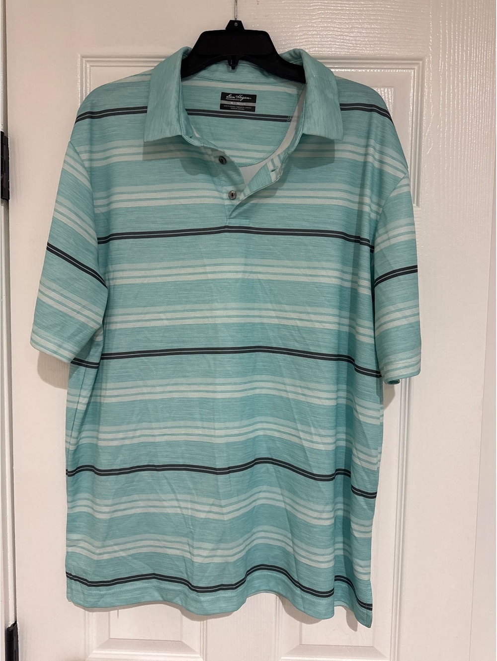 Ben Hogan Performance XL Men's Striped Polo Shirt in Light Blue and White